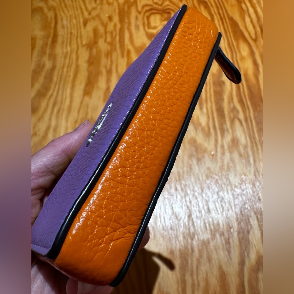 Coach Leather Zip Card Case in Purple, Lime & Orange - Picture 2 of 5